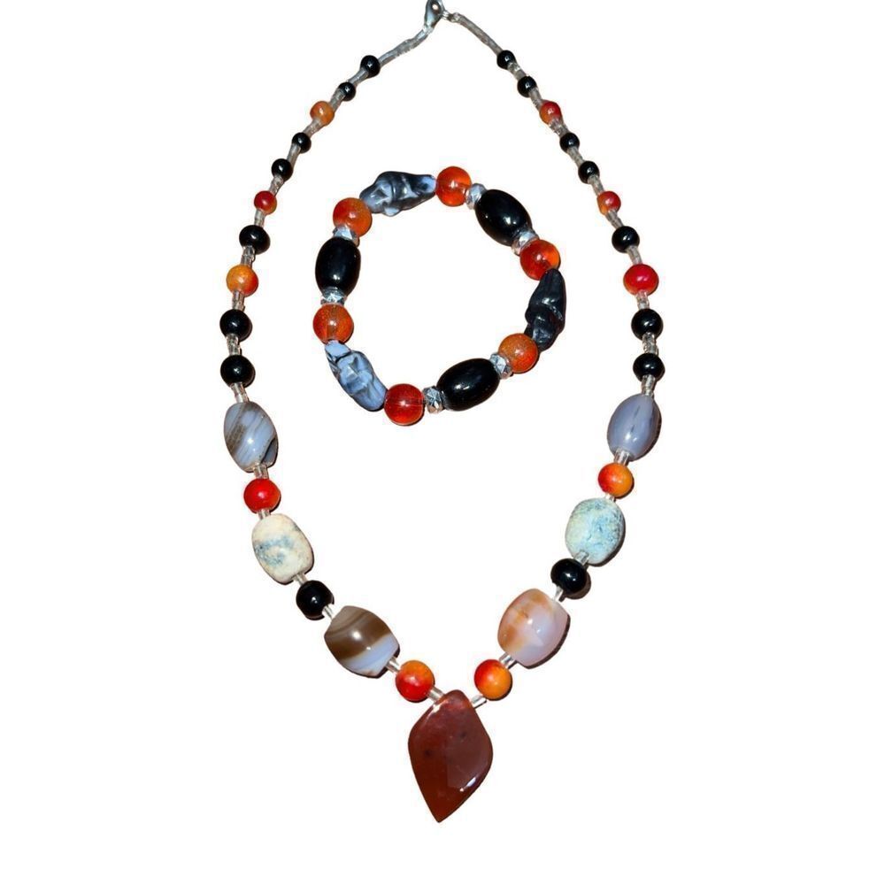 Matching Multi-Gem Necklace & Bracelet Jewelry Set